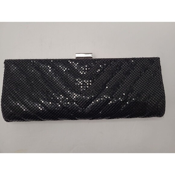 LuLu Townsend Black Evening Cocktail Bag Sequin Clutch Silver Chain Strap - Picture 3 of 11